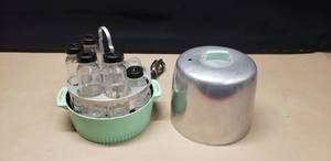 lot 156 image: Vintage Hankscraft Model 200B Electric Baby Bottle Sterilizer, Set of 7 Evenflo Glass Bottles