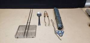 lot 211 image: Lot of Campfire Cooking Supplies, Tripod Pot Holder & More