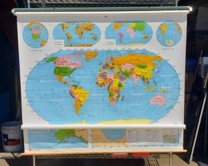 lot 126 image: Vintage Nystrom Pull Down Double Map, World & United States, Excellent Condition