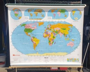 lot 130 image: Vintage Nystrom Pull Down Double Map, World & United States, Excellent Condition