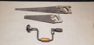 lot 270 image: Lot of 3 Vintage Hand Tools, Disston Saw & Precision-Bilt Hand Drill