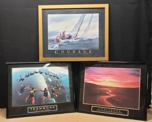 lot 290 image: 3 Cheesy 1990s Framed Motivational Posters