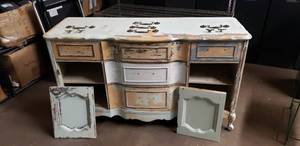 lot 306 image: Antique Solid Wood Dresser, Has Been Repaired & Sanded.  Included Drawer & Door Pulls.  READY FOR PAINT