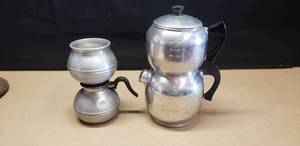 lot 322 image: Lot of 2 Aluminum 2-Piece Drip Coffee Pots, Kwik Drip & Abco