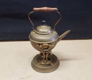 lot 323 image: Antique S&C Trade Mark Solid Copper Teapot w Stand & Burner