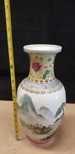 lot 331 image: Antique 1900-1940 Chinese Famille Rose Landscape Vase, Jingdezhen Mark, Excellent Condition