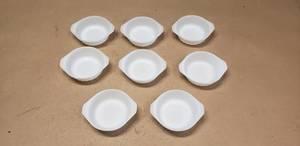 lot 345 image: Lot of 8 Vintage Fire-King Milk Glass  Lusterware Spiral Pattern Small Casserole Baking Dishes