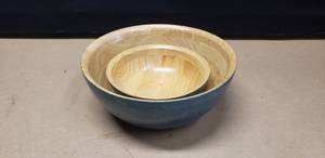 lot 363 image: Lot of 2 Stained Blue Bamboo Stacking  Nesting Bowls