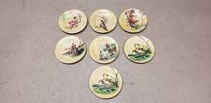 lot 367 image: Lot of 7 Vintage Bamboo Hand Painted Small Plates