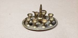 lot 369 image: Miniature Solid Brass Tea Set, Platter Measures Approx 4