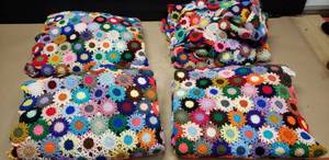lot 372 image: Lot of 4 Beautiful Handmade Floral Crochet Geometric Blankets