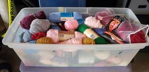 lot 407 image: MASSIVE Tub Full of New Rolls of Yarn, Approx 50 Rolls