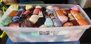 lot 408 image: MASSIVE Tub Full of New Rolls of Yarn, Approx 70 Rolls