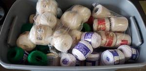 lot 409 image: MASSIVE Tub Full of New Rolls of Yarn, Approx 110 Rolls