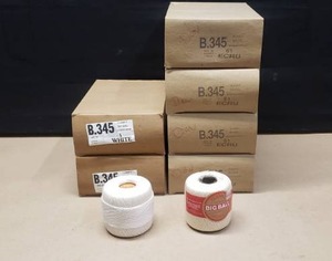 lot 411 image: Lot of 6 Boxes of Clarks Big Ball Mercerized Cotton Crochet Rolls.  2 Boxes of White (6 Per Box, 12 Total) & 4 Boxes of Ecru (6 Per Box, 24 Total)