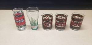 lot 416 image: Lot of Collectible Glassware.  2 Coca-Cola Christmas Glasses & 3 Collectible Houze Seasons Greetings Glass Cups