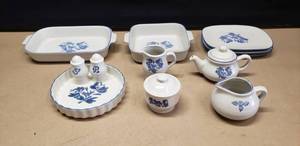 lot 419 image: Lot of Pfaltzgraff Yorktowne Pieces. Large Teapot 555Y, Sugar Bowl 7-22, Creamer 7-24, 9 Quiche Dish 233, 2 QT 8 Baker Dish 237, 2 QT Baker Dish 236 & More