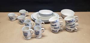 lot 445 image: Large Lot of Pfaltzgraff Yorktowne Bowls, Platters, Cups & Mugs. Coffee Cup 7-1 (Qty 8), Oval Dish 240, Oval Platter 16 & More