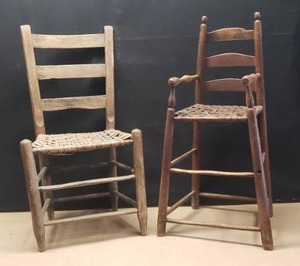 lot 451 image: Lot of 2 Vintage Wicker Seat Wooden Chairs.