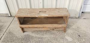 lot 452 image: Antique Primitive Handmade Wooden Seat  Work Bench w Storage