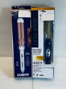 lot 3 image: Lot of 2 - Conair Double Ceramic 1 12 in. Barrel Curling Iron & Andis High Heat Gold Ceramic Press Comb