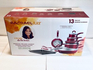 lot 10 image: New Rachael Ray Create Delicious 13pc Aluminum Nonstick Cookware Set, Red