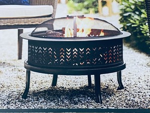 lot 60 image: New Threshold 26 Chevron Outdoor Wood Burning Fire Pit 17 78 H x 25 34 Dia, Black