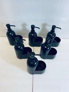 lot 71 image: Lot of 6 - New Plastic Soap Dispensers with Sponge Holder, Black - Room Essentials, 7.67 x 5.08 x 3 - Model# 070-12-7161