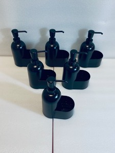lot 72 image: Lot of 6 - New Plastic Soap Dispensers with Sponge Holder, Black - Room Essentials, 7.67 x 5.08 x 3 - Model# 070-12-7161