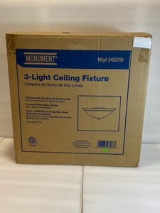 lot 87 image: New Monument, 3-Light Ceiling Fixture, Chrome with Brushed Nickel Accents & Frosted White Glass Shade Model #2493769 18 W x 7 H