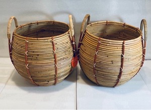 lot 25 image: Lot of 2 - New Opal House Designed with Jungalow Handcrafted Rattan Baskets, Natural - 14 X 14 DIA