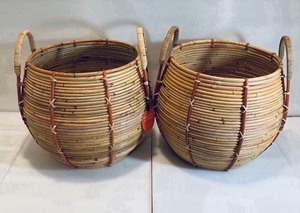 lot 37 image: Lot of 2 - New Opal House Designed with Jungalow Handcrafted Rattan Baskets, Natural - 14 X 14 DIA