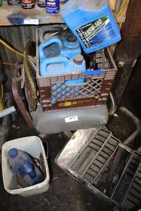 lot 94 image: Oil, Gear Lubricant, Workshop Chair, Toolbox with Tools as shown