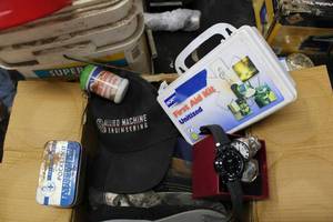lot 130 image: Omax Watches, First Aid Kit, Ballcaps