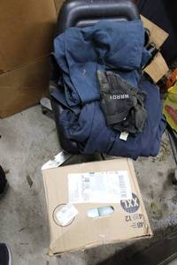 lot 118 image: Coveralls, Adult Mens Pads Size XXL, and Modified Tractor Seat Chair