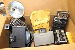 lot 155 image: Vintage Polaroid Cameras, Brownie Camera, Polaroid MiniPortrait Camera Model 203