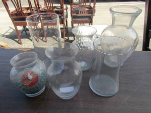 lot 35 image: Varioius clear glass vases for home dcor qty 6 all good shape