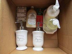 lot 75 image: Lot of new hand soaps and soap dispensors, 2 new bar soaps