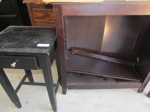lot 173 image: Solid wood black 1 drawer side table 261614, 1 tier black book shelf sturdy 343312
