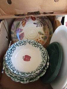 lot 188 image: Apple design stoneware bowls, corning glass plates and other misc. dinner plates