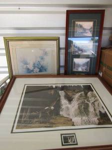 lot 195 image: Photo lot, 1614 butterfly photo, Thomas Kinkade 2111 framed wall art, 3124 framed eagle art By Hugh Hurtle, 2227 Huge Hurtle eagle art great condition