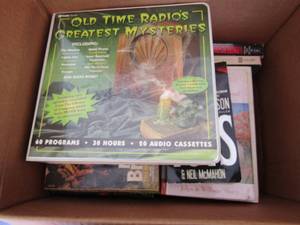 lot 206 image: Old time radios phone mysteries cassette tapes, lot of paper back books of all kinds