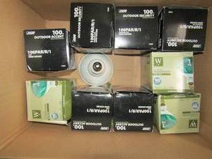 lot 65 image: Fiat electric 100 watt outdoor accent light bulbs red in color, qty6- blue light qty 3