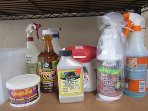 lot 70 image: Used lot of chemicals include, lantern oil for mosquitoes, all purpose cleaner, Hand cleaner and ortho yard spray