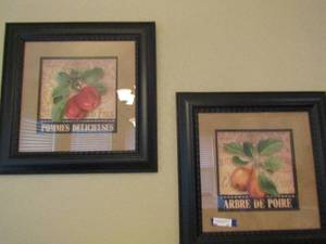 lot 32 image: Abby White framed fruit art, Apples pears  23 X 23   Qty 2