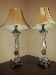 lot 8 image: 34 glass lamp with brass bottom shade included clear glass middle qty2