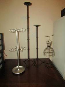 lot 108 image: 19 tall dress or blouse holder for designs, 36 &24 metal dcor candle stands