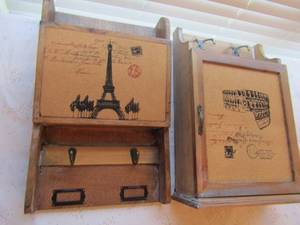 lot 117 image: Wooden wall mail organizer key hooks, one is a box type mail box for dcor only qty 2