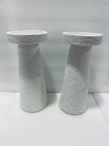 lot 2 image: Lot of 2 - New Opalhouse Terracotta 12 x 5 Candle Holder in Chalk White