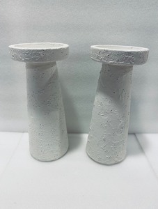 lot 3 image: Lot of 2 - New Opalhouse Terracotta 12 x 5 Candle Holder in Chalk White